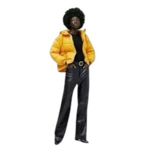 ZARA Golden Mustard Hooded Full Zip , Detachable Sleeve Puffer Size XS EUC